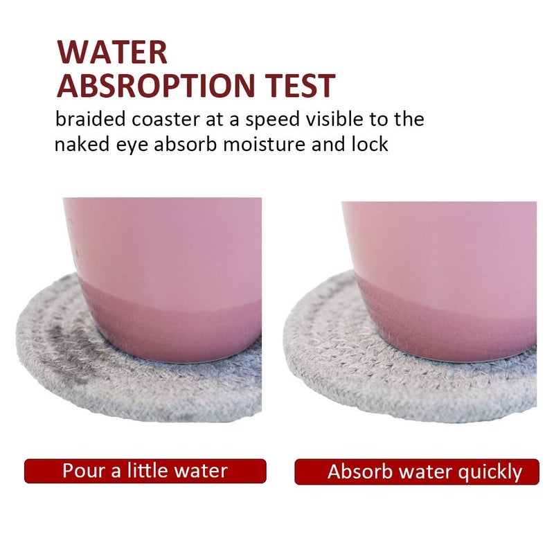 XIAMOOR Absorbent Drink Coasters Handmade Braided Drink Coasters 6 Pack (4.3 Inch, Round, 8mm Thick) Super Absorbent Heat-Resistant Coasters for Drinks Great Housewarming Gift - Image 3